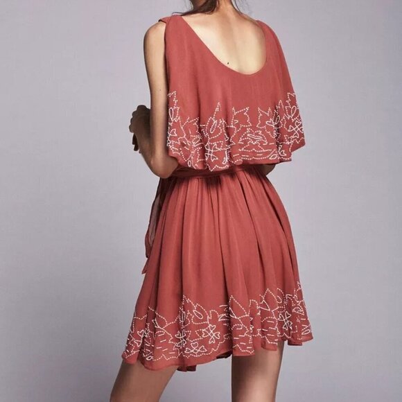 Free People Sylvia Sequin Beaded Flounce Mini Wrap Dress - Picture 3 of 14